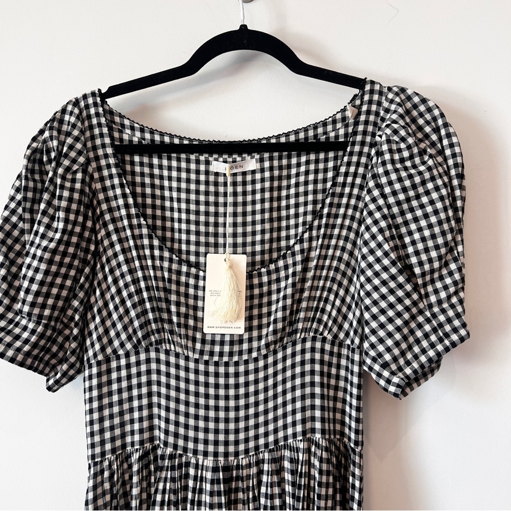 NWT DOEN Kennedy Gingham Maxi Dress Boho Puff Sleeve Black & White Size Small - Picture 6 of 16